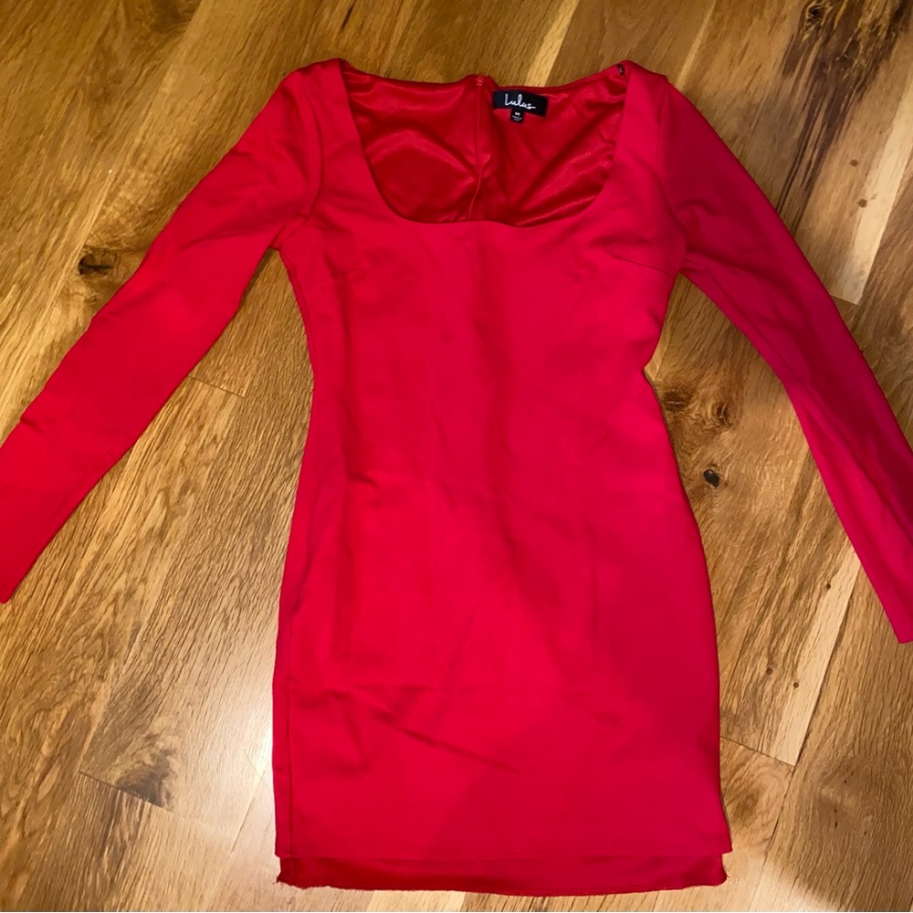 Lulu's Vibrant Red Long Sleeve Dress